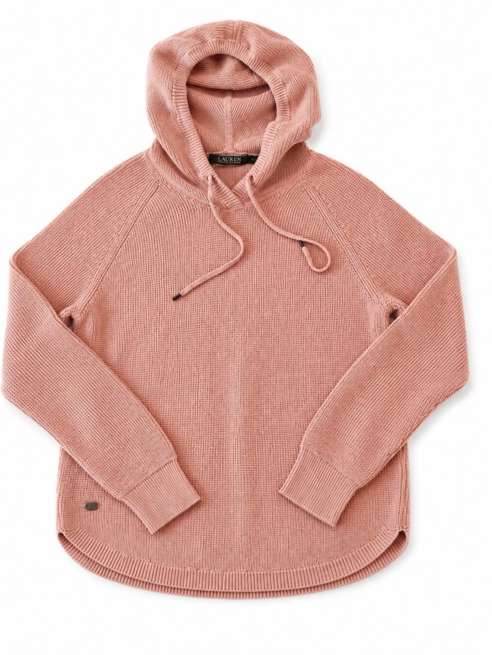 Lauren Ralph Lauren Pink Cotton Knit Sweater Hoodie, size large